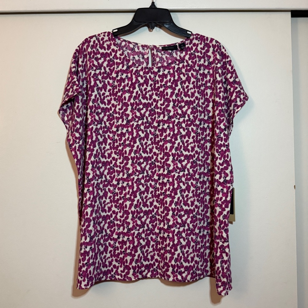 NWT Halogen Floral Print White Purple Pink Top